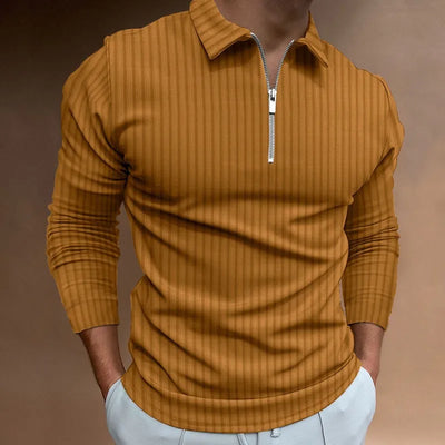 Men’s Ribbed Long Sleeve Polo Shirt